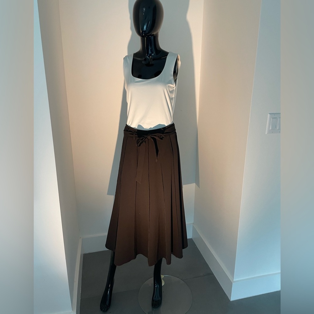 Brown skirt with stitching detail & matching belt